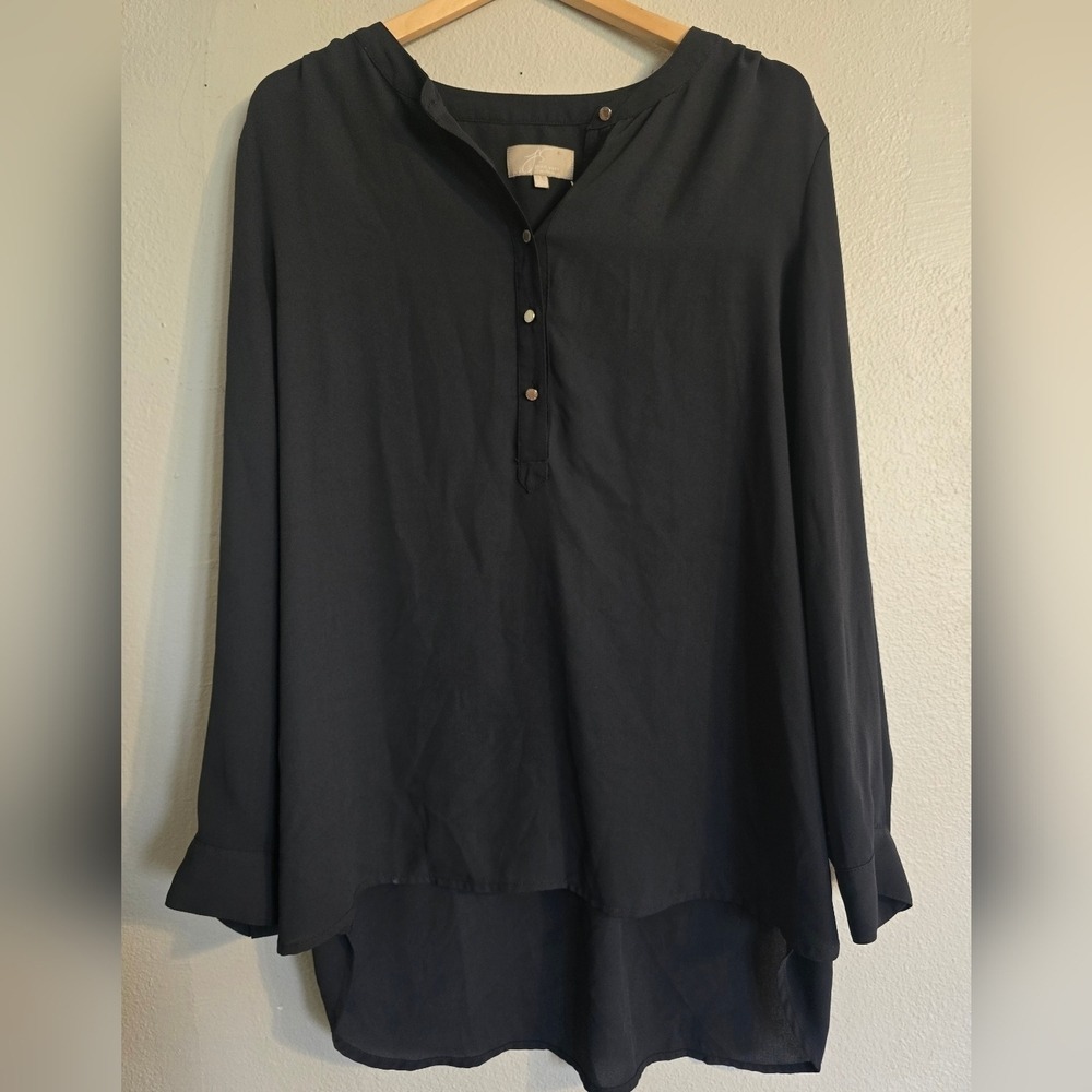 Joan Vass Black Long Sleeve Button Down High Low Tunic Top Sz L